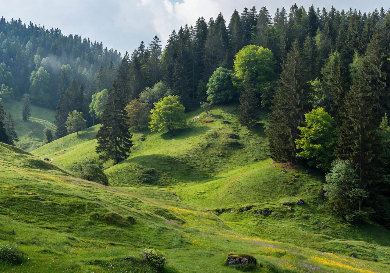 Green Austrian hills and woodland