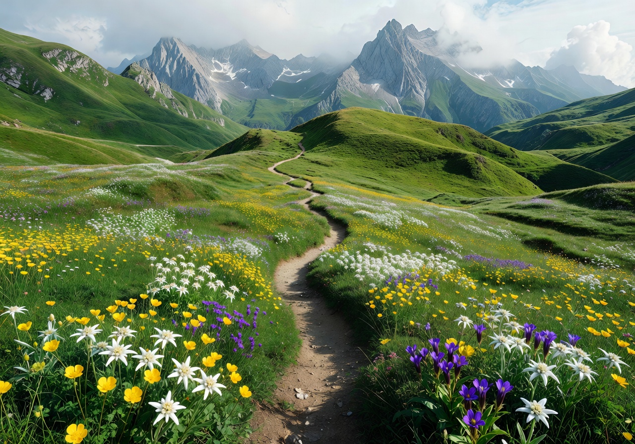 Lush alpine meadows in Switzerland